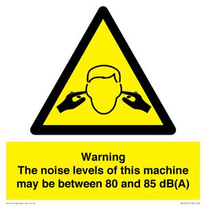 Warning Noise Levels of machine between 80-85 dB